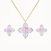 Product image Pink Radiance 14k Gold Plated Jewelry Set with four-leaf design necklace, pendant, and earrings