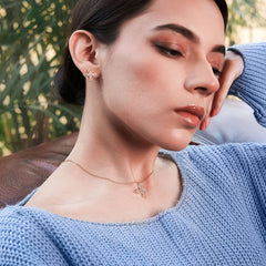 Elegant Pink Radiance 14k Gold Plated Earrings with four-leaf design, matching necklace set