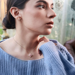 Pink Radiance 14k Gold Plated Jewelry Set with four-leaf design necklace, pendant, and earrings