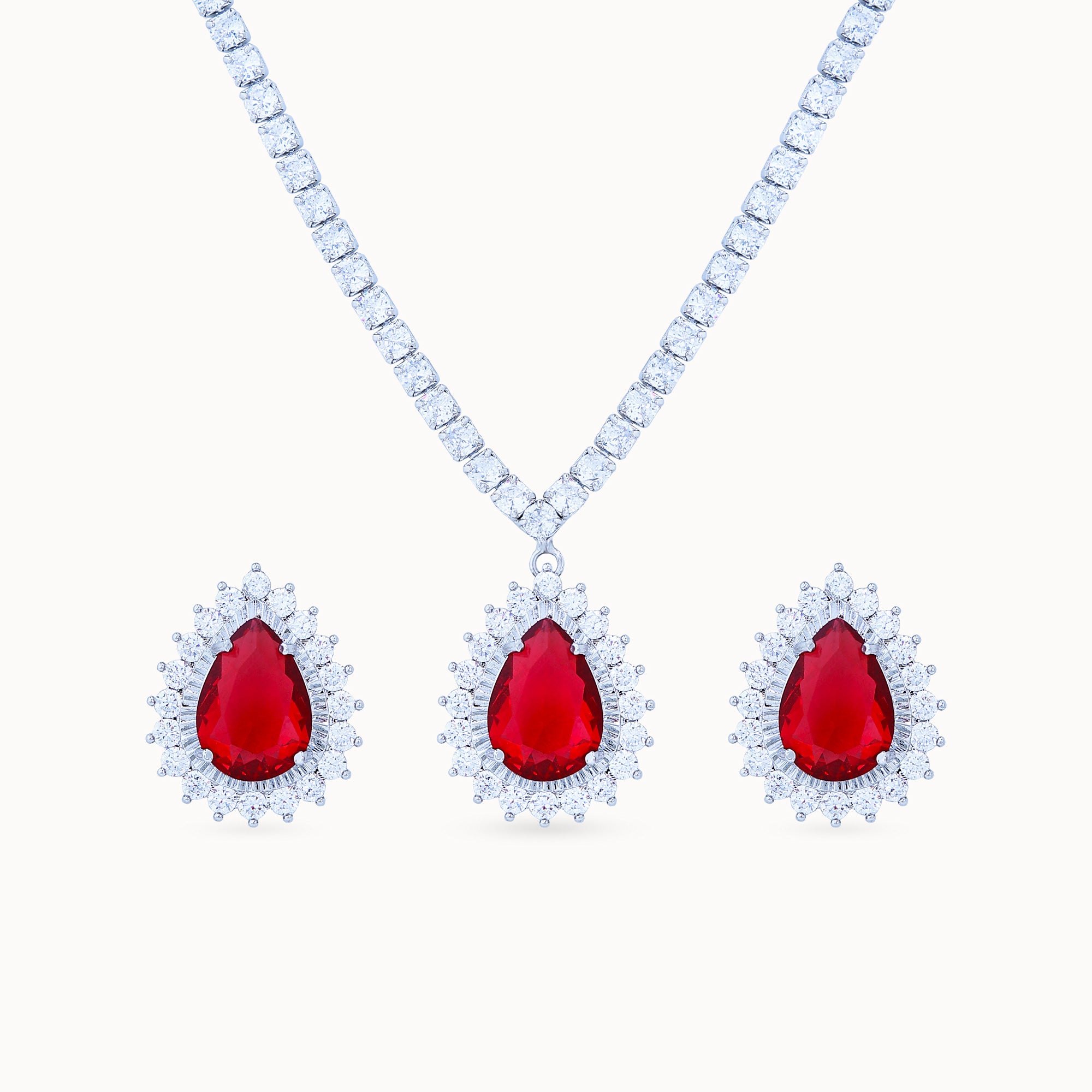 Product image Ruby Allure Platinum Plated Jewelry Set with drop pendant, earrings, and necklace