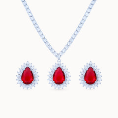 Product image Ruby Allure Platinum Plated Jewelry Set with drop pendant, earrings, and necklace