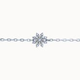 Closeup of Platinum plated bracelet with silver sparkle snowflake design