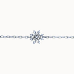 Closeup of Platinum plated bracelet with silver sparkle snowflake design