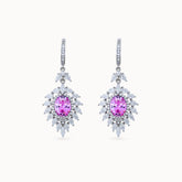 Close up Sophia Platinum Earrings with a pink center and sparkling accents for a timeless elegant look