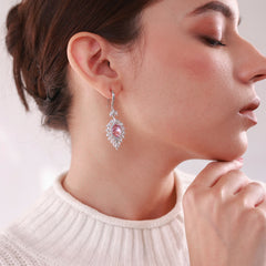 Sophia Platinum Earrings with a pink center and sparkling accents for a timeless elegant look