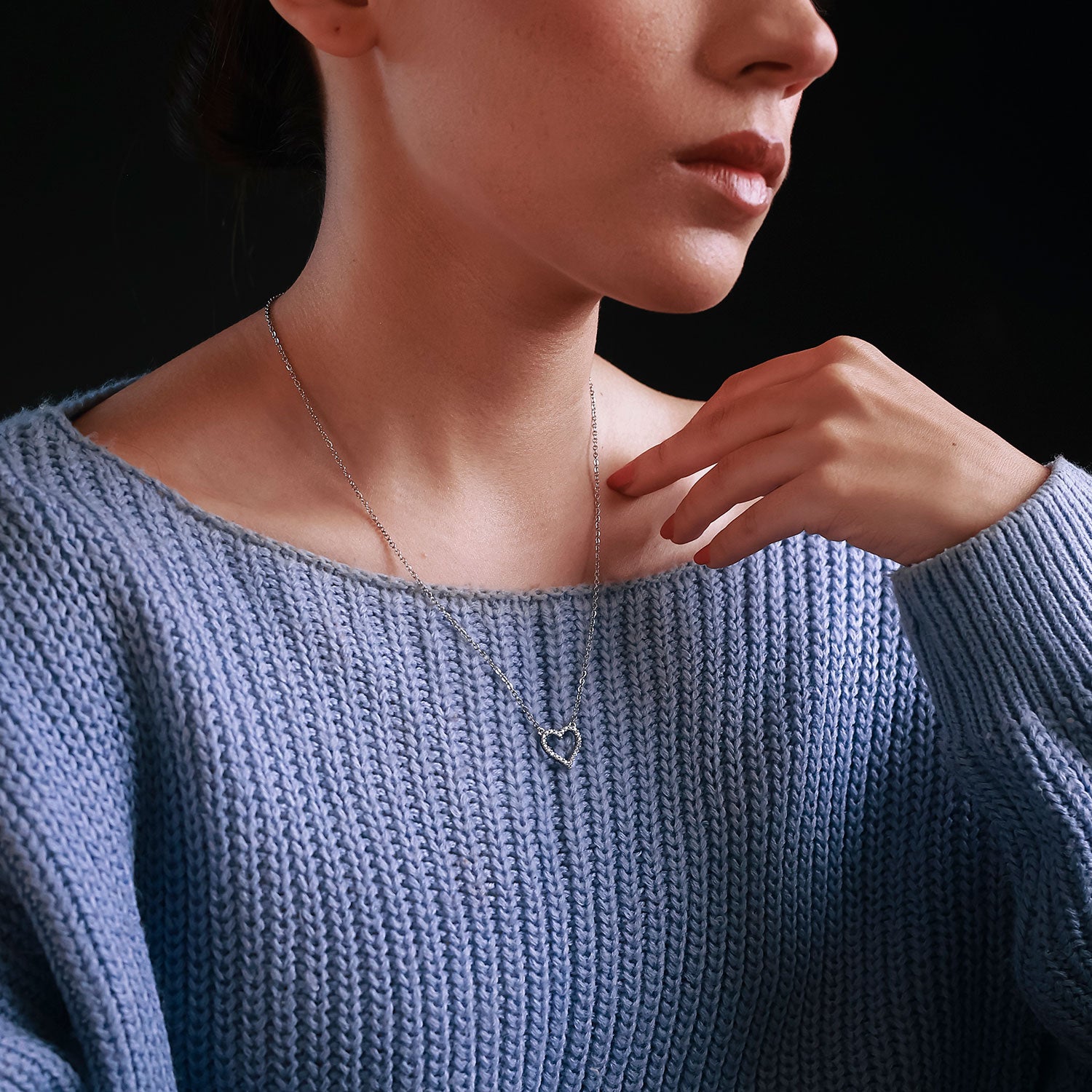 Timeless Elegance Heart Pendant Necklace in Platinum Plated Finish with Chain