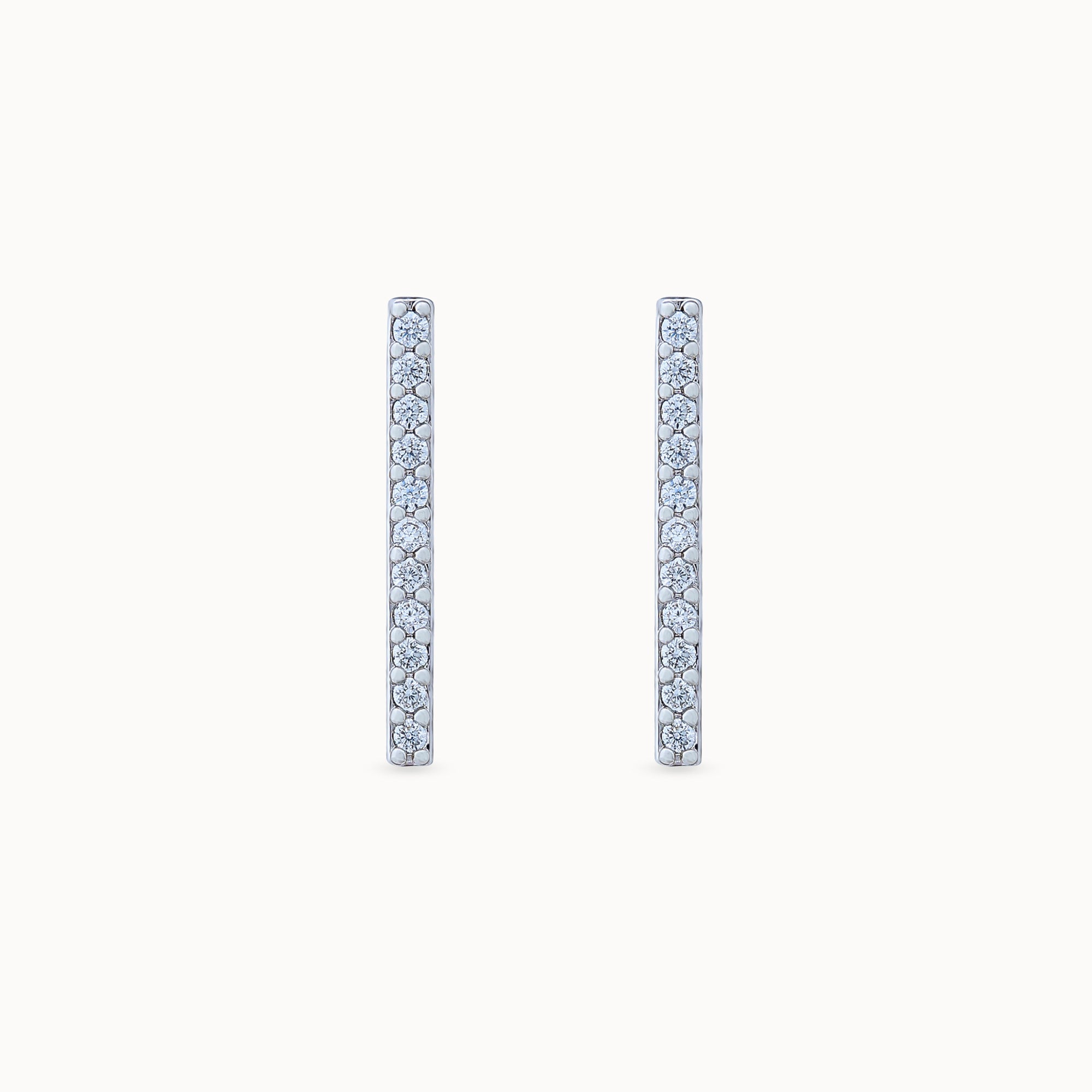 Product closeup Sleek Radiance Platinum Plated Stud Earrings – Elegant Linear Design with Zirconia Accents